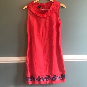 Talbots- embroidered cotton ruffle sheath dress. Size 6. Tea party preppy summer